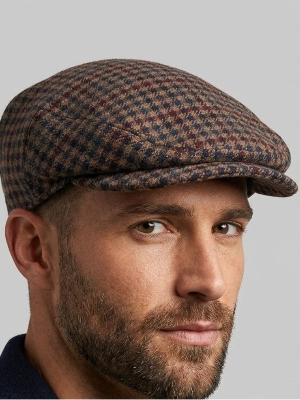 Country Gentleman Vintage Brown Plaid Newsboy Cap with Subtle Rust Check